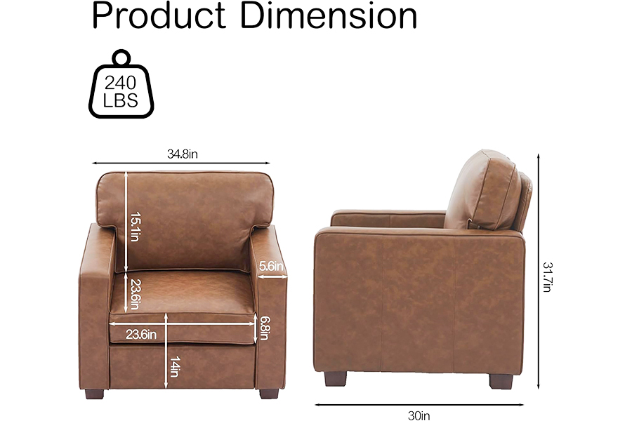 Canapé, chaise (SF021-BR-S)/causeuse (SF021-BR-M)/canapé (SF021-BR-L) en simili cuir PU